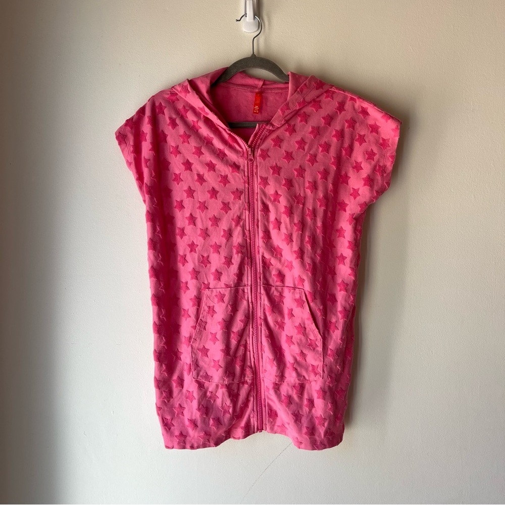 Joe Fresh Girls Pink Terry Cloth Star Hoodie Cover-Up Size 10/12 Beach Swim Zip